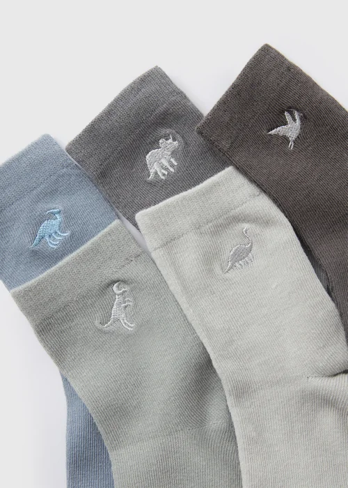 5 Pack Boys Dino Embroidered Socks (Younger 6-Older 6.5) - 4-6.5 Image 2