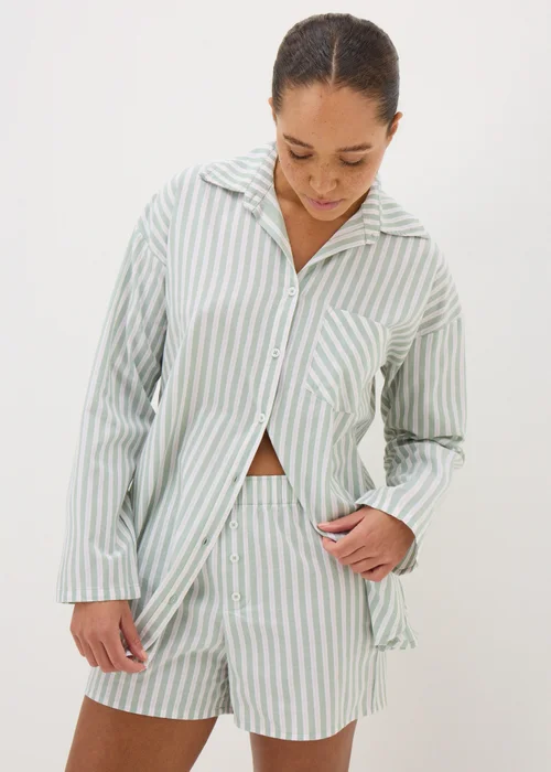 Sage Green Cotton Stripe Short Pyjama Set - Extra small Image 2