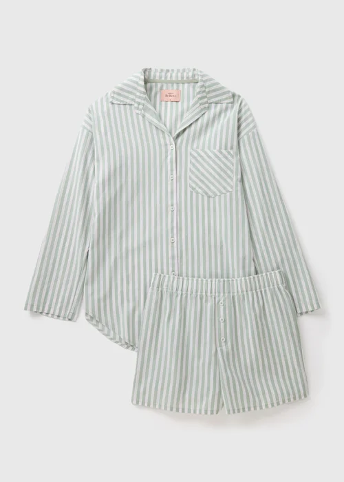 Sage Green Cotton Stripe Short Pyjama Set - Extra small Image 3