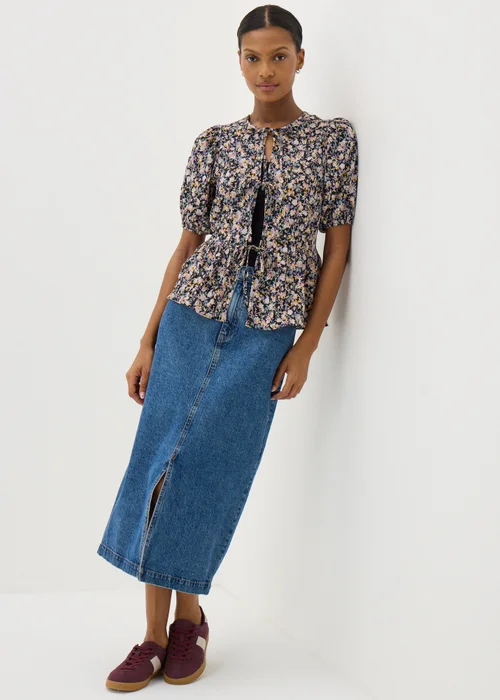 Black Tie Front Peplum Floral Blouse - 8 Image 2