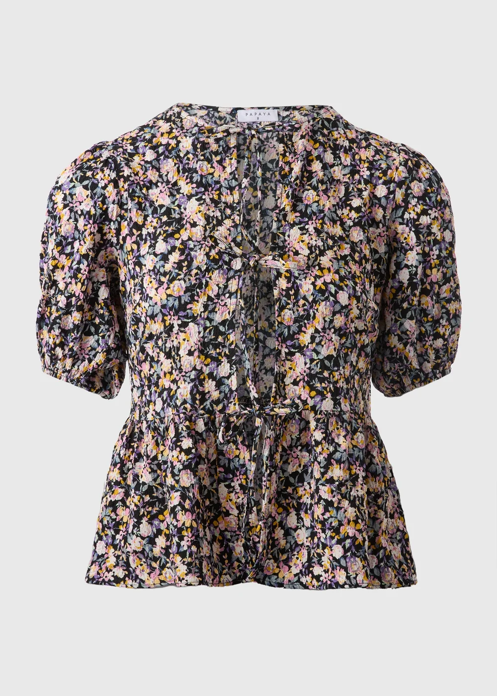 Black Tie Front Peplum Floral Blouse - 8 Image 4