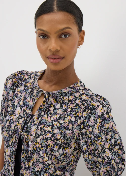 Black Tie Front Peplum Floral Blouse - 8 Image 3