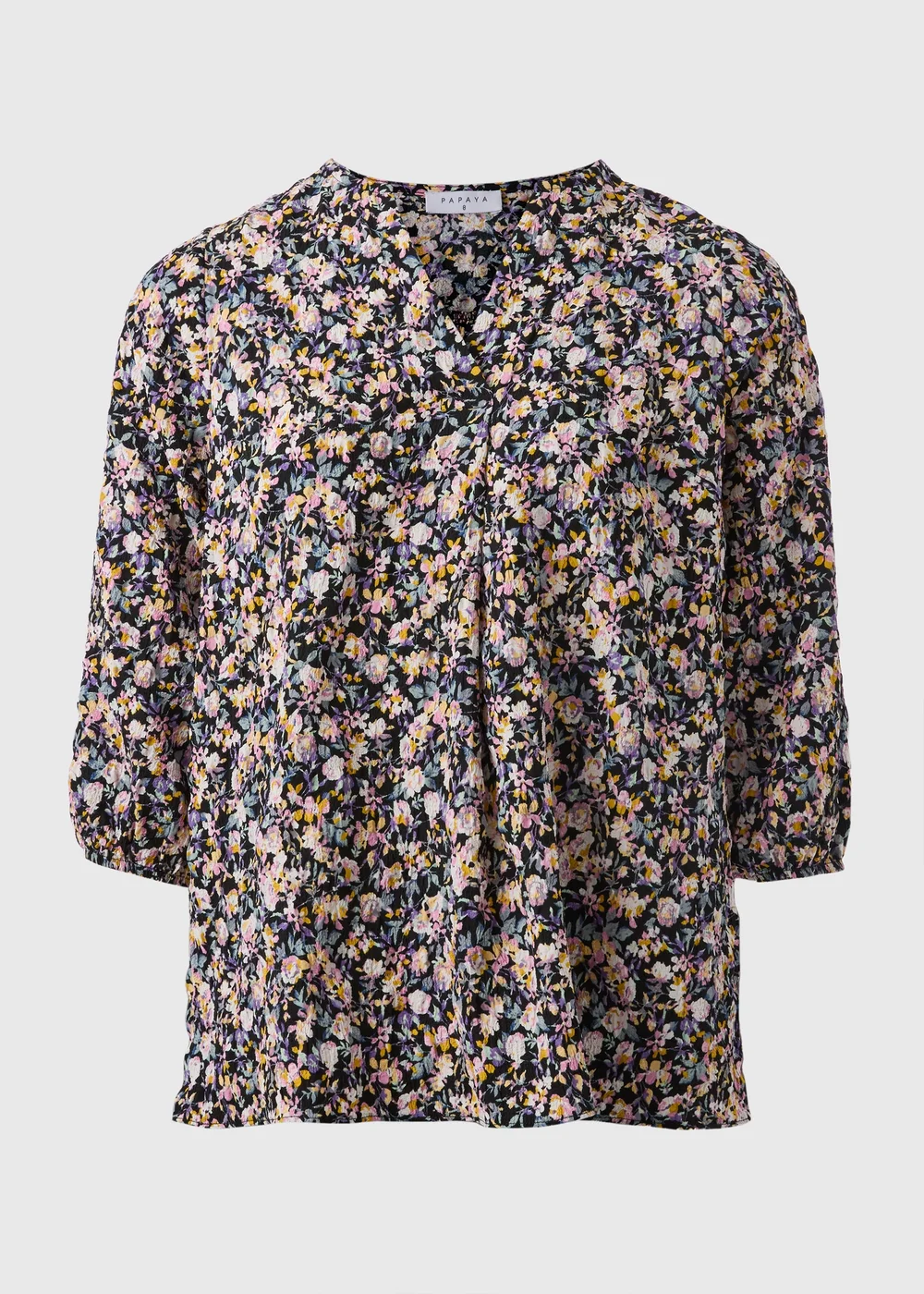 Black Seersucker Floral V-Neck Blouse - 8 Image 3