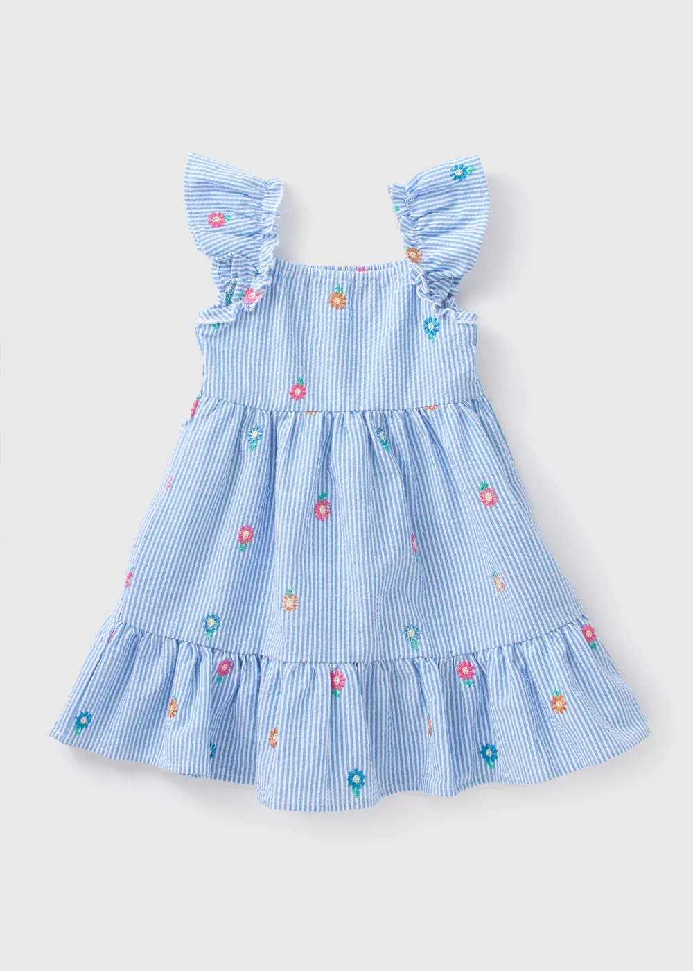 Girls Blue Daisy Embroidered Seersucker Dress (1-7yrs) - 1-1.5 Yrs Image 1