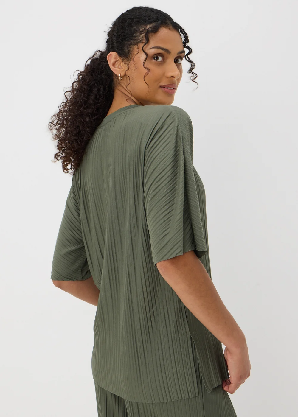 Khaki Plisse Co Ord T-Shirt - S Image 2