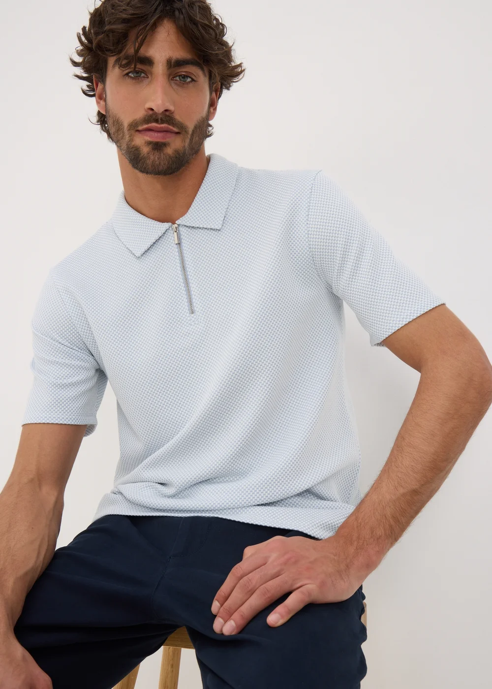 Light Blue Quarter Zip Polo Shirt - XS Image 1