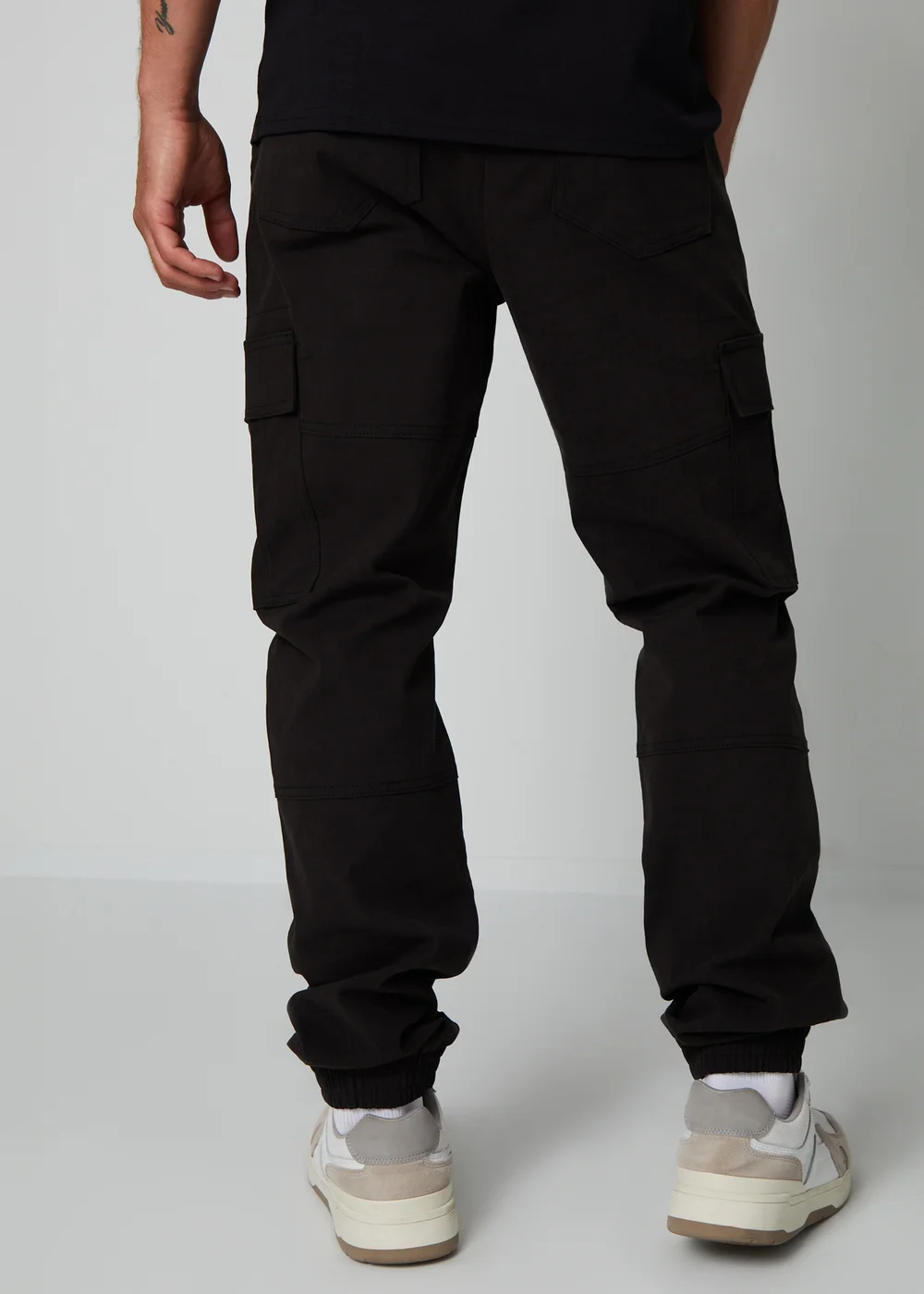 Threadbare Black Jogger Style Cargo Trousers with Stretch - L Image 2
