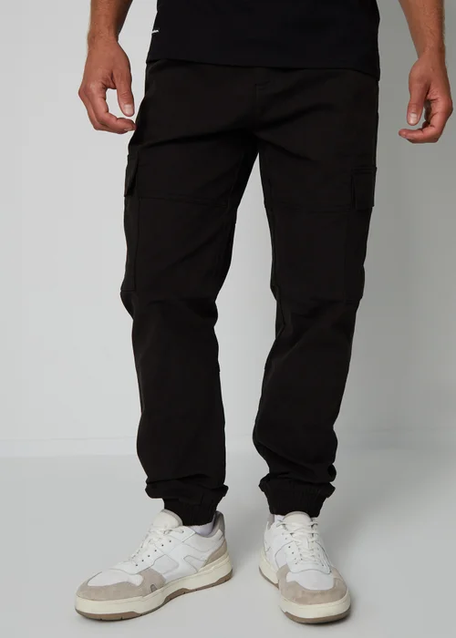 Threadbare Black Jogger Style Cargo Trousers with Stretch - L Image 1