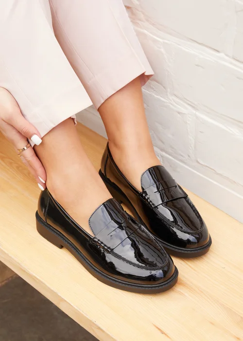 Linzi Cartia Wide Fit Black Patent Loafer - 3 Image 1