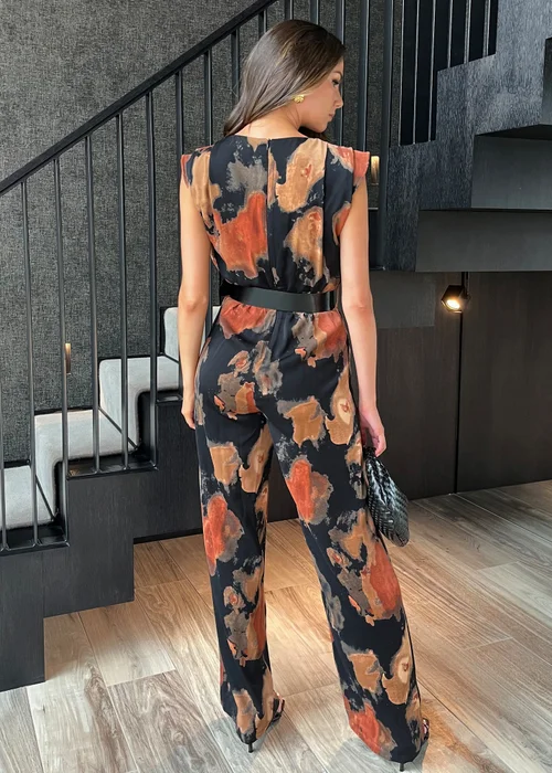 AX Paris Multi Smudge Print Belted Wide Leg Jumpsuit - Size 8 Image 2
