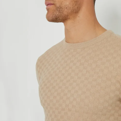 Threadbare Beige Textured Knit Crew Neck Jumper - S Image 3