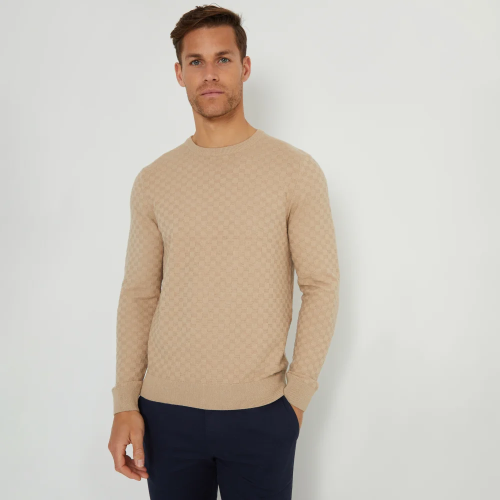 Threadbare Beige Textured Knit Crew Neck Jumper - S Image 1