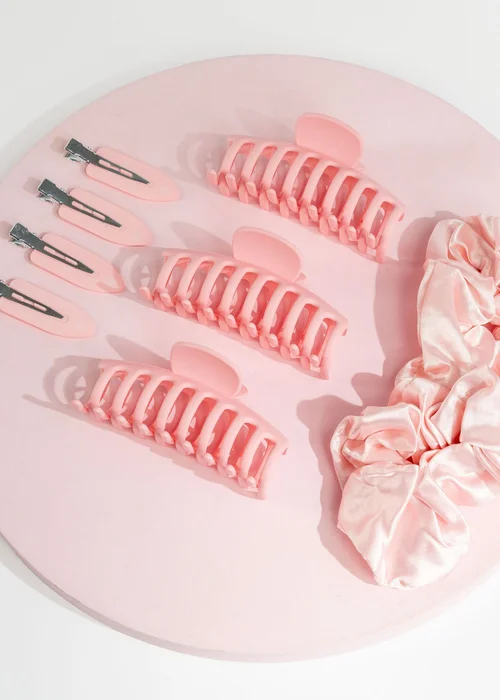 Brushworks Pink Complete Hair Clip & Scrunchie Set - One Size Image 2