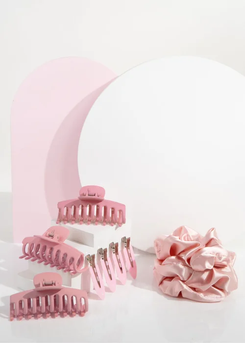 Brushworks Pink Complete Hair Clip & Scrunchie Set - One Size Image 3