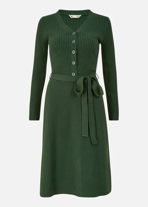 Yumi Green Knitted Skater Dress - S Image 3