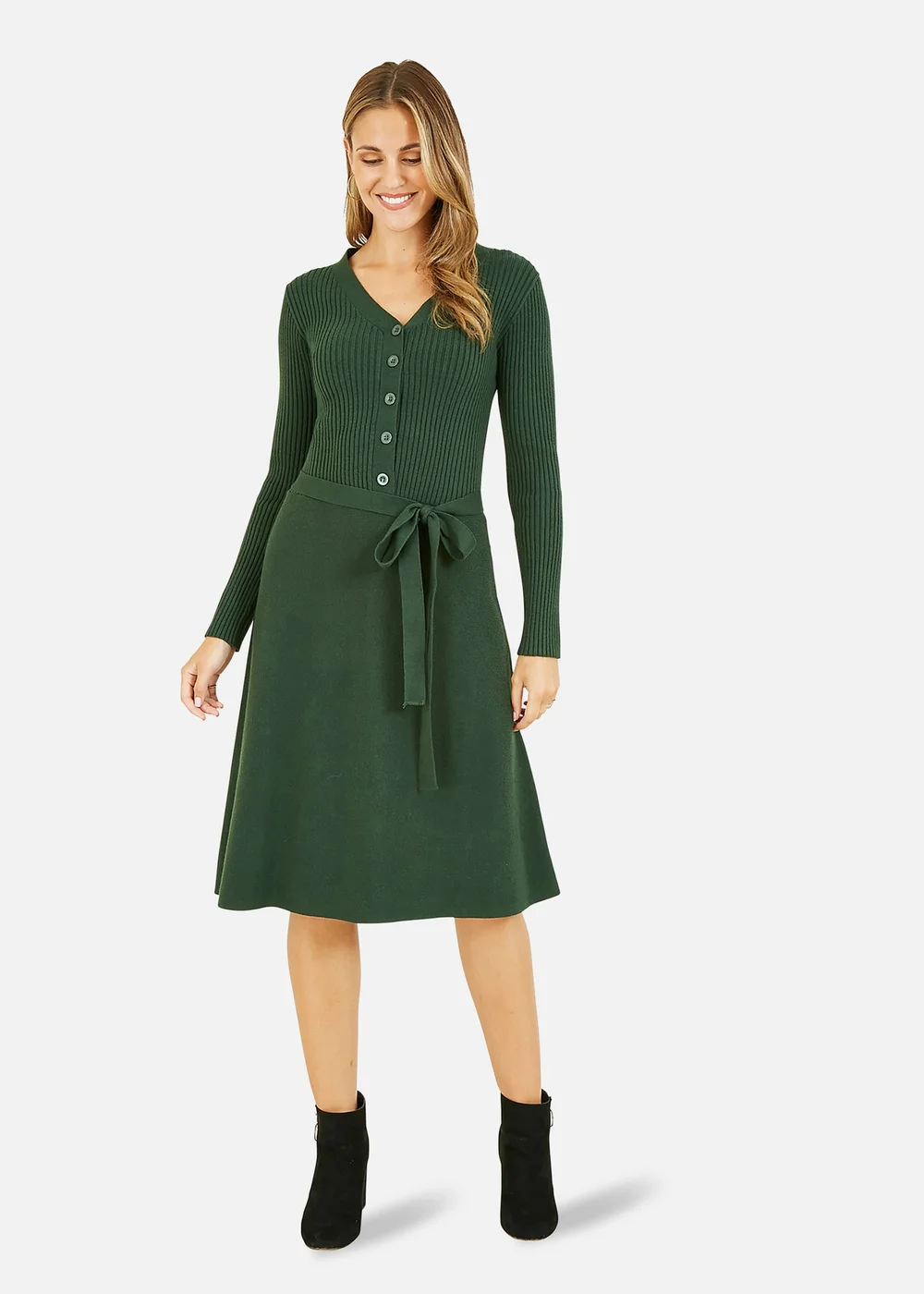 Yumi Green Knitted Skater Dress - S Image 1