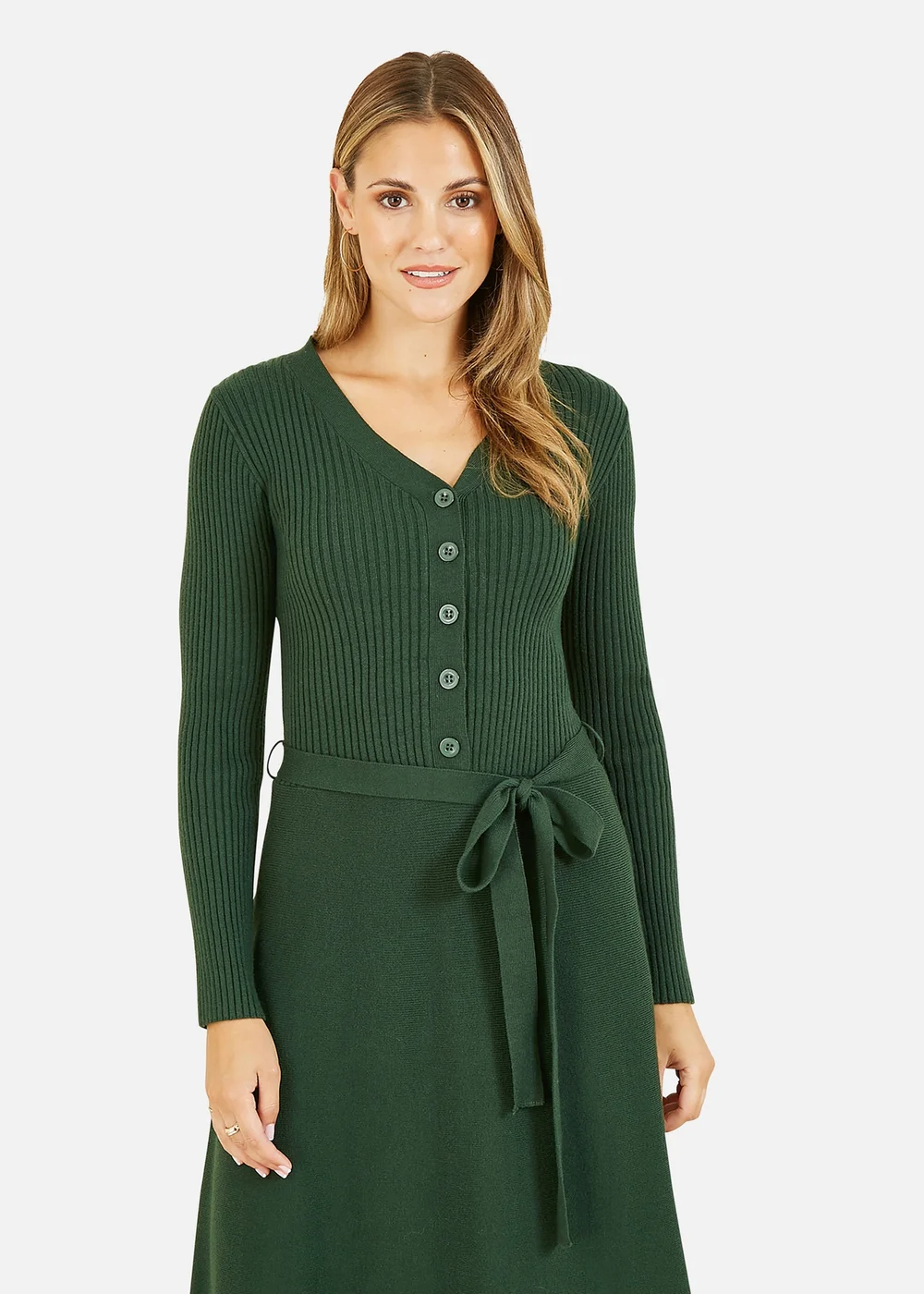 Yumi Green Knitted Skater Dress - S Image 2