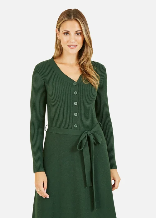 Yumi Green Knitted Skater Dress - S Image 2