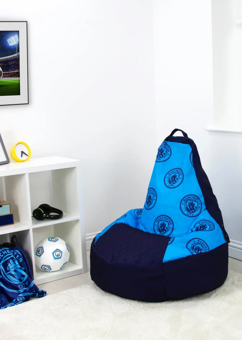 Manchester City High Back Blue Lounging Gaming Bean Chair - One Size Image 1