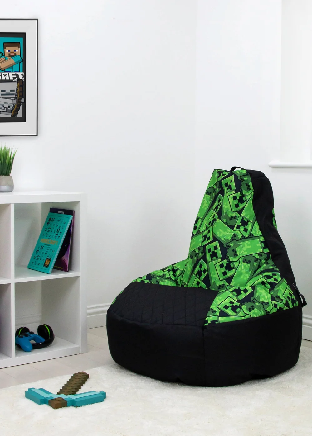 Minecraft High Back Green Lounging Gaming Bean Chair - One Size Image 1