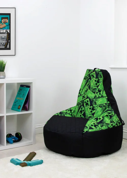Minecraft High Back Green Lounging Gaming Bean Chair - One Size Image 1