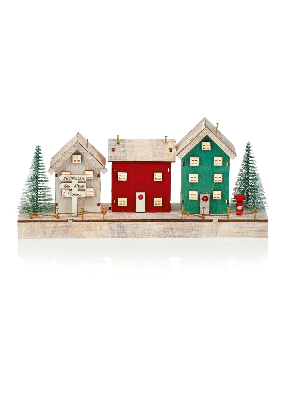 Premier Decorations Battery Operated Lit Wood Houses Scene 25cm - One Size Image 1