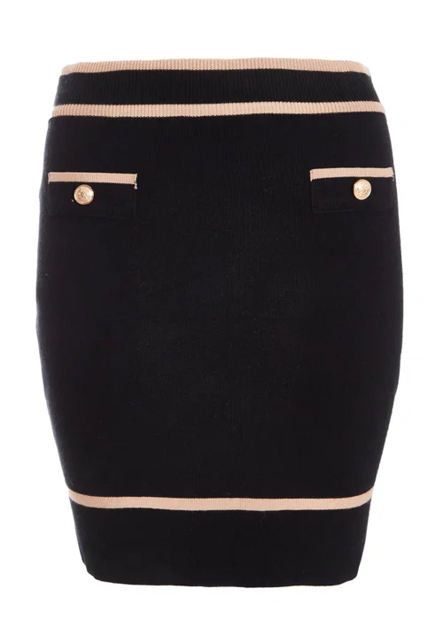 Quiz Black Knit Contrast Trim Mini Skirt - Small Image 4