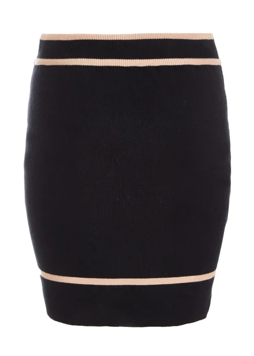 Quiz Black Knit Contrast Trim Mini Skirt - Small Image 5