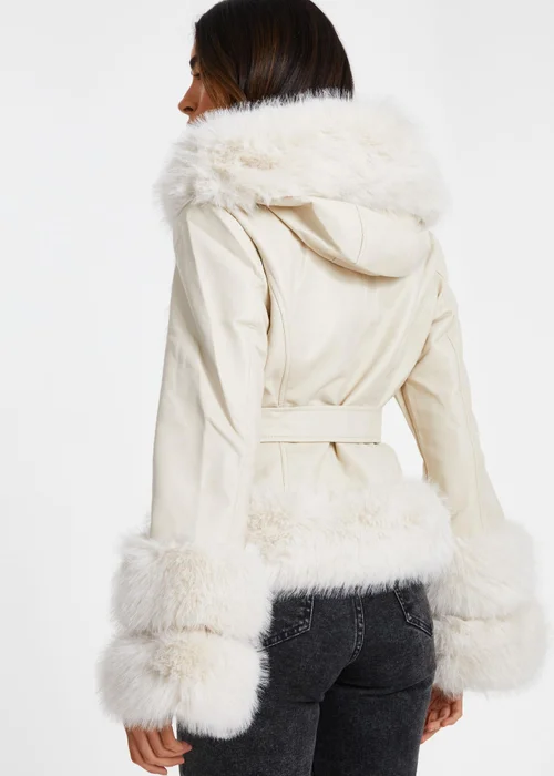 Quiz Cream Faux Leather Belted Jacket - XS Image 2