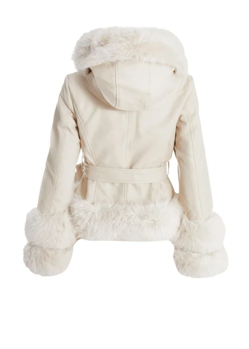Quiz Cream Faux Leather Belted Jacket - XS Image 5
