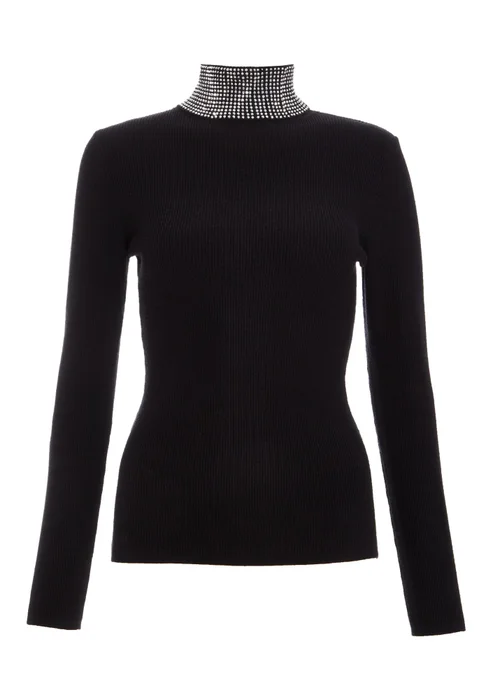 Quiz Black Diamante Turtle Neck Jumper - XS Image 4