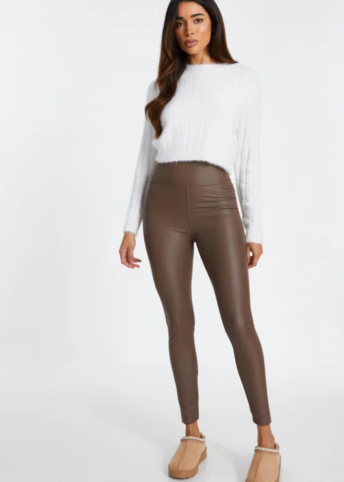 Quiz Brown Faux Leather Leggings - 6 Image 1