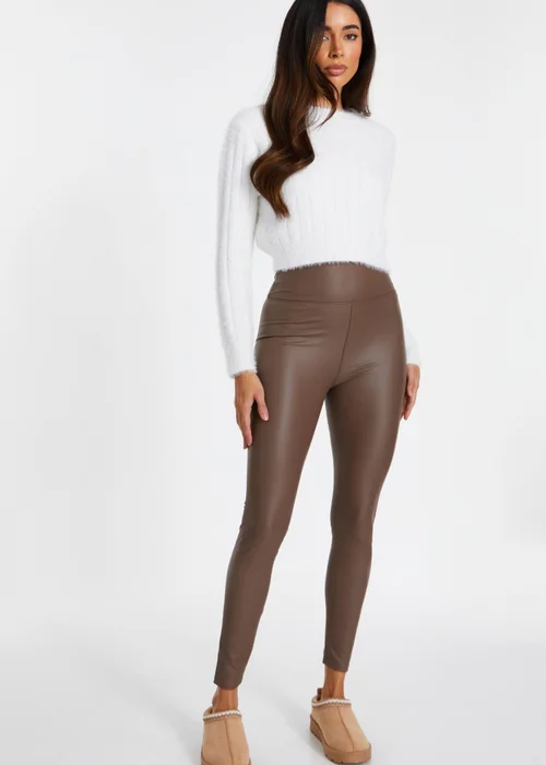 Quiz Brown Faux Leather Leggings - 6 Image 3