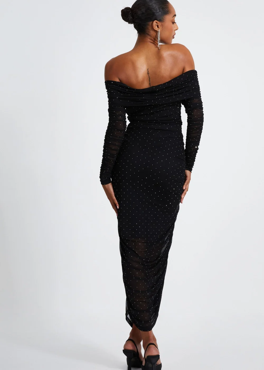 Quiz Black Mesh Bardot Midaxi Dress - 6 Image 2