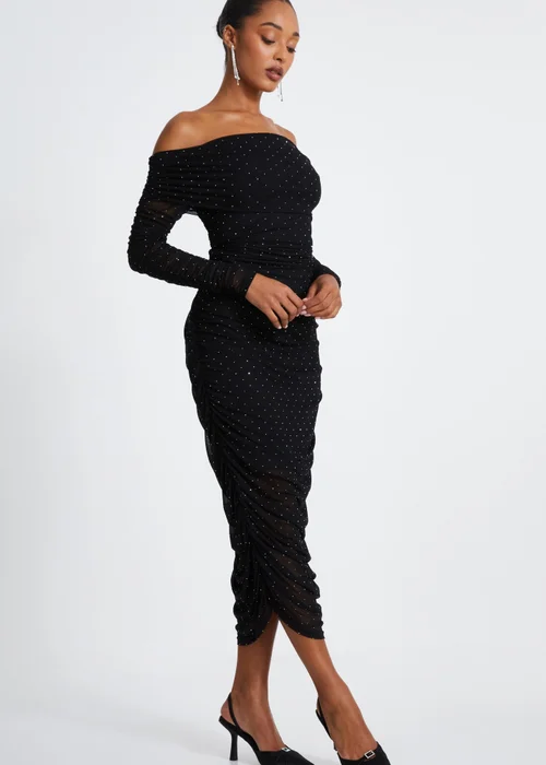 Quiz Black Mesh Bardot Midaxi Dress - 6 Image 3