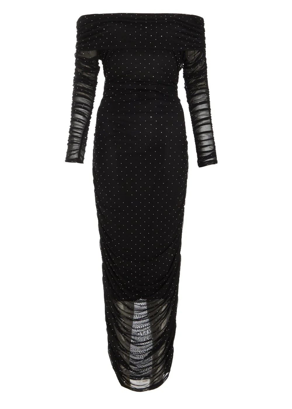 Quiz Black Mesh Bardot Midaxi Dress - 6 Image 4