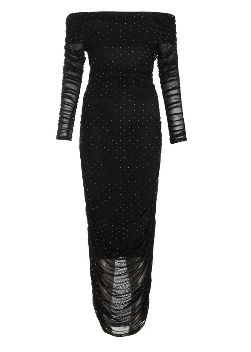 Quiz Black Mesh Bardot Midaxi Dress - 6 Image 4