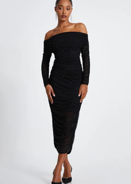 Quiz Black Mesh Bardot Midaxi Dress - 6 Image 1