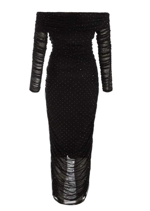 Quiz Black Mesh Bardot Midaxi Dress - 6 Image 5