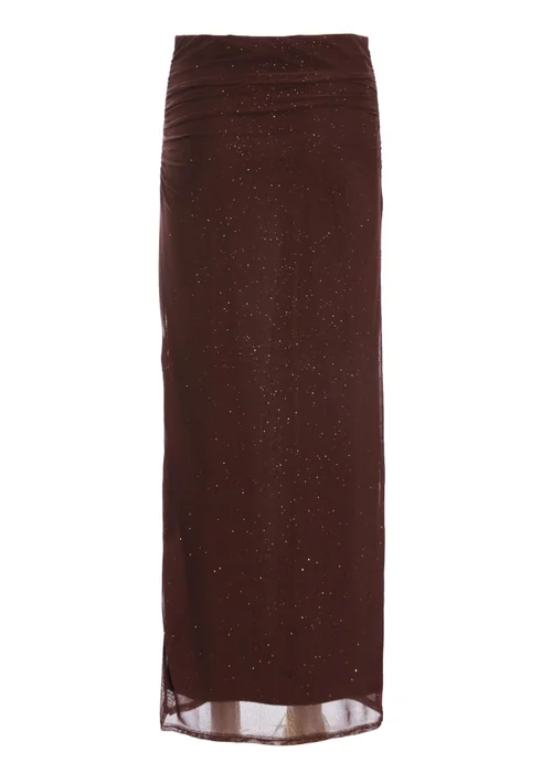 Quiz Brown Glitter Mesh Midaxi Skirt - Size 4 Clothing Image 5