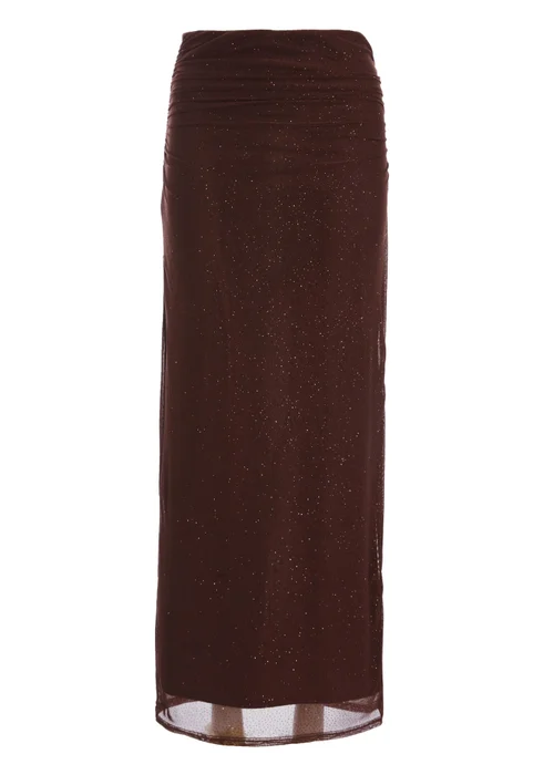 Quiz Brown Glitter Mesh Midaxi Skirt - Size 4 Clothing Image 4
