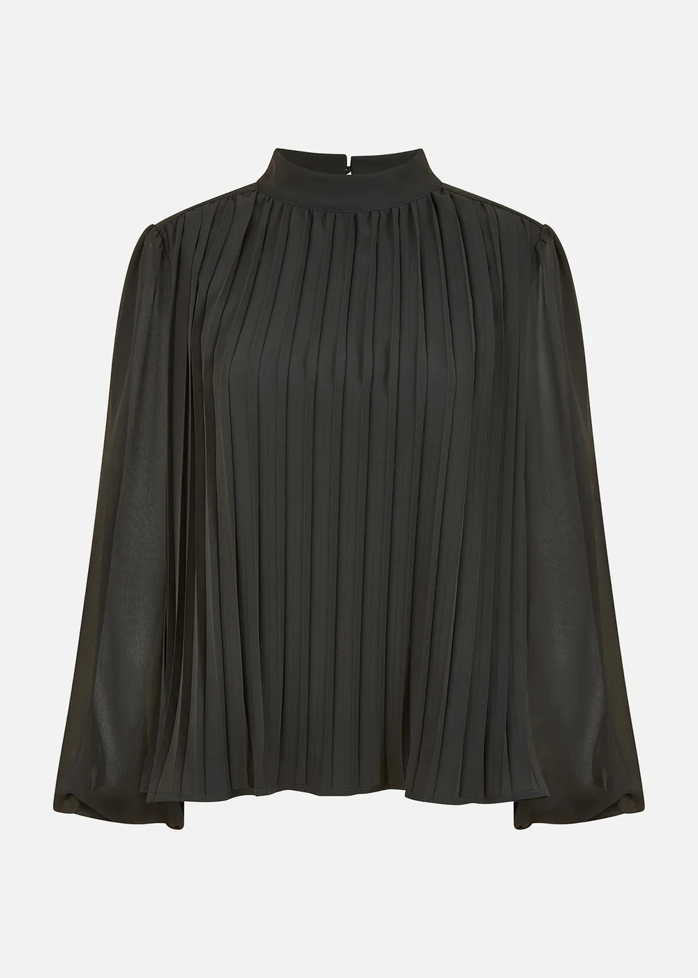 Mela Black Pleated Long Sleeve Top With High Neck - 8 Image 3