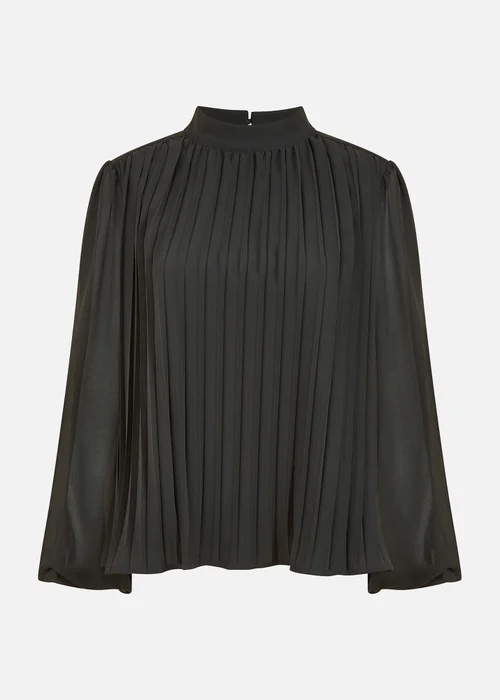 Mela Black Pleated Long Sleeve Top With High Neck - 8 Image 3