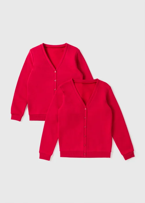 2 Pack Girls Red V-Neck Sweat Cardigans (3-13yrs) - 3 Yrs Image 1