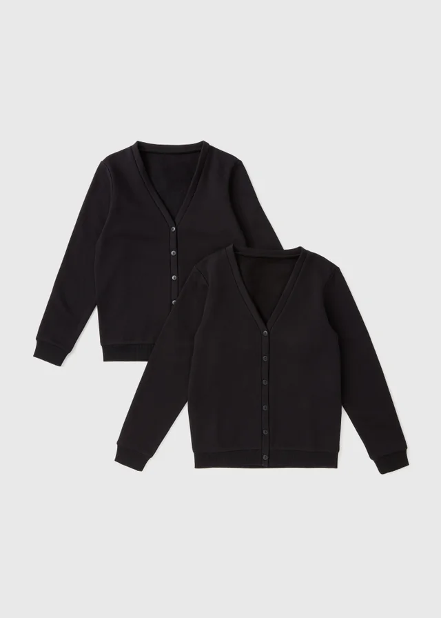 2 Pack Girls Black V-Neck Sweat Cardigan (3-13yrs)