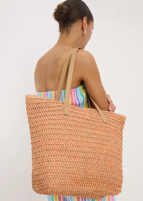 Orange Straw Shopper Tote Bag - One Size Image 1