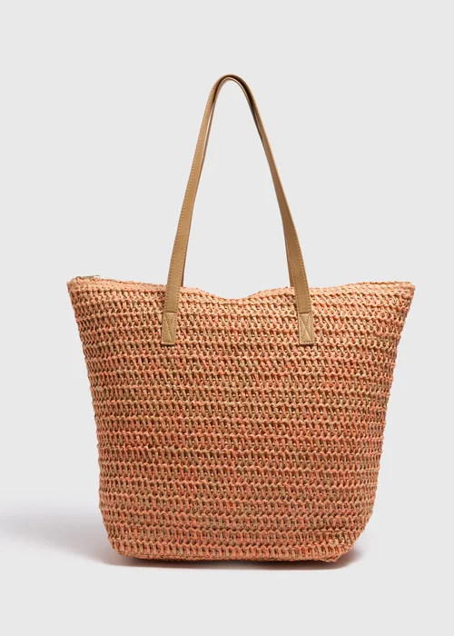 Orange Straw Shopper Tote Bag - One Size Image 3