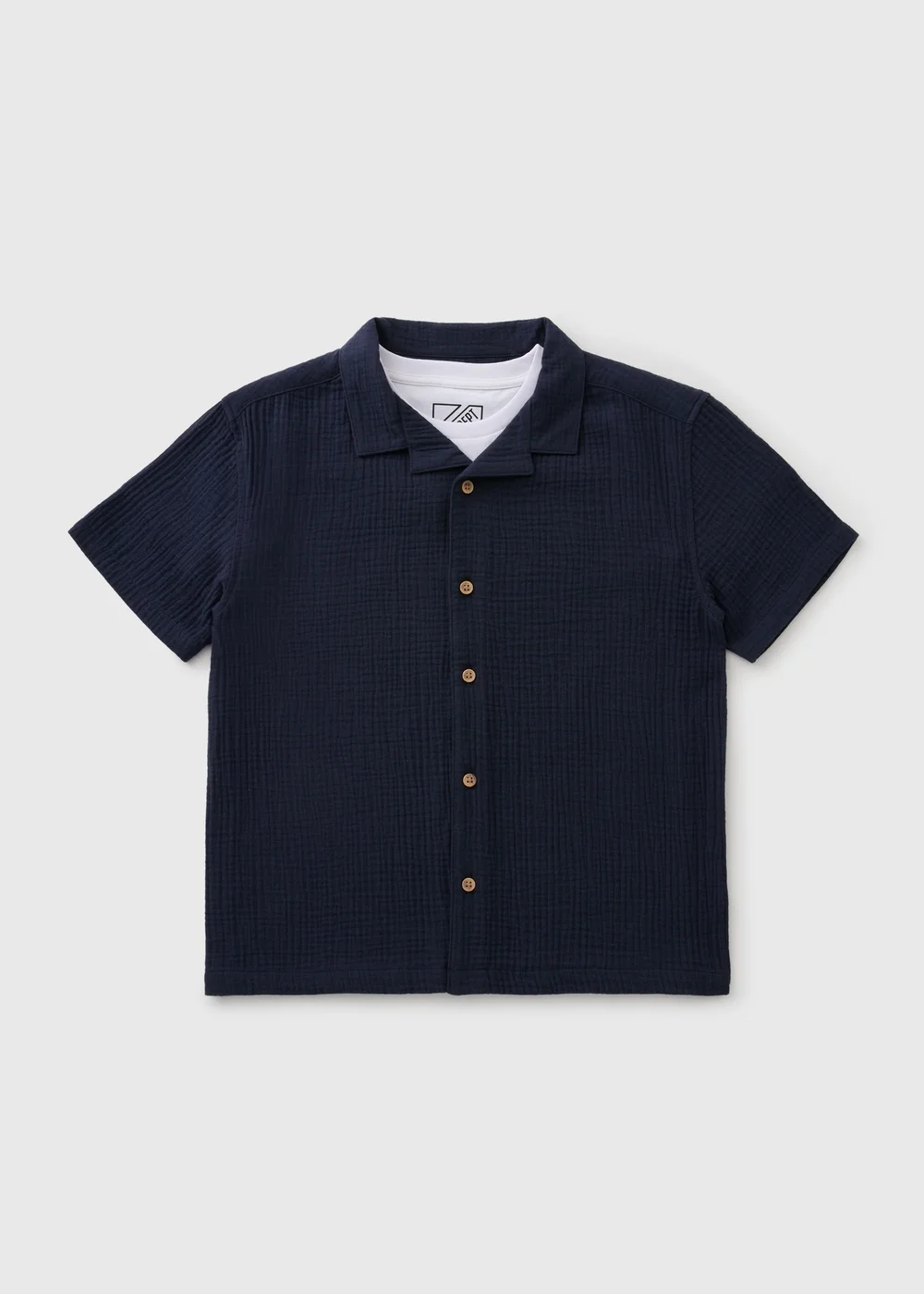 Boys Navy Textured Shirt & T-Shirt Set (7-15yrs) - 7 Yrs Image 1