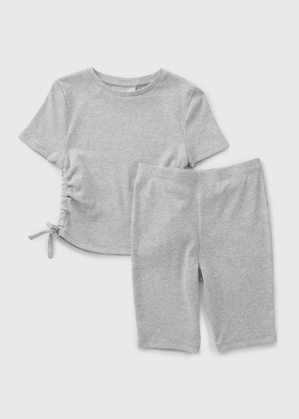 Girls Grey Ruched Top & Cycle Shorts Set (7-15yrs) - 7 Yrs Image 1