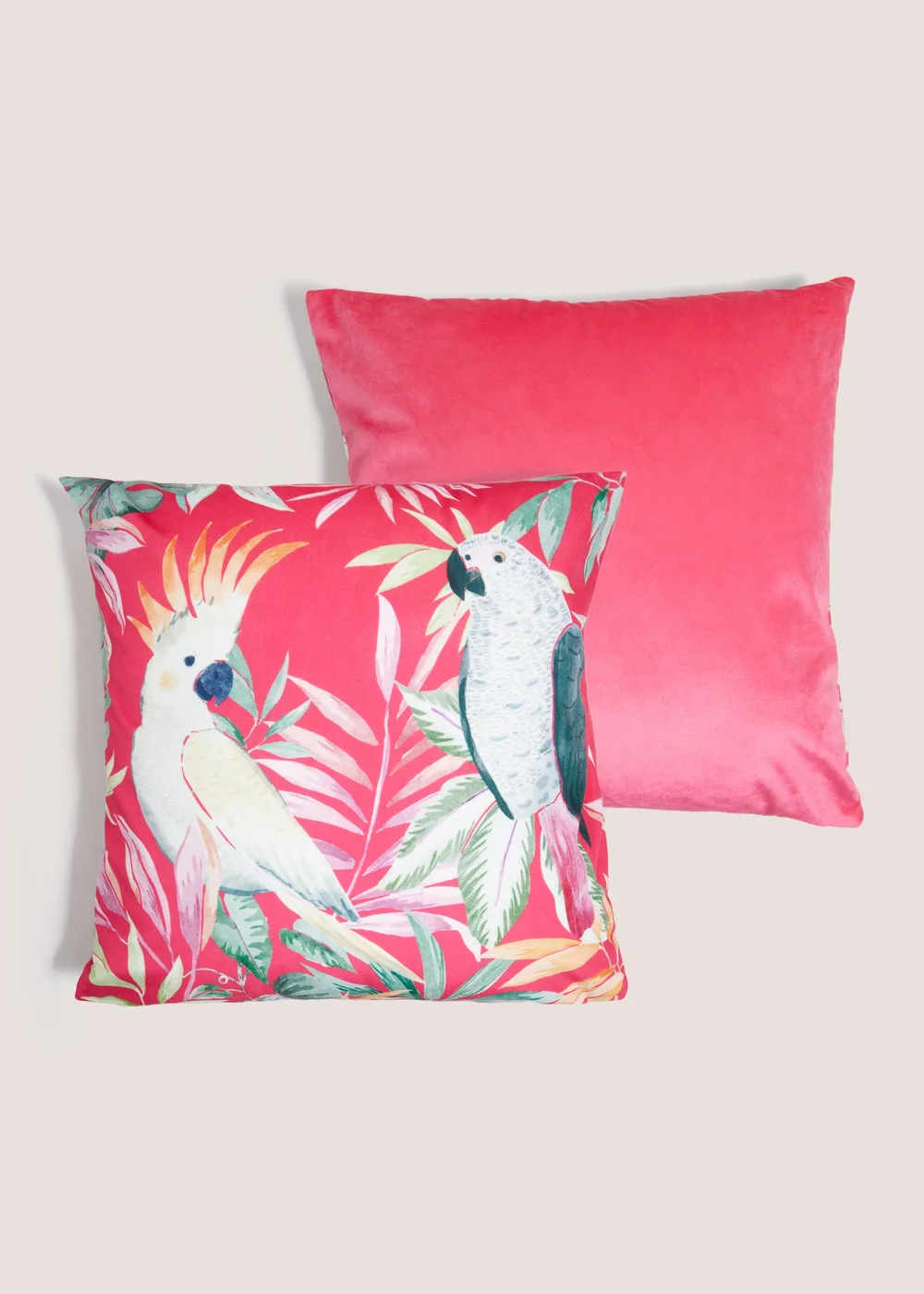 Pink Velvet Printed Paradise Bird Cushion Image 2
